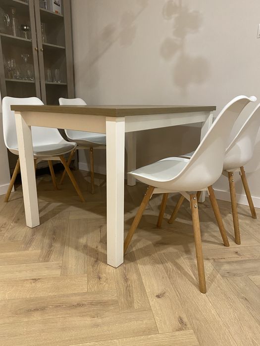 Zestaw skandynawski stół rozkładany 4 krzesła do jadalni kuchni 120x80