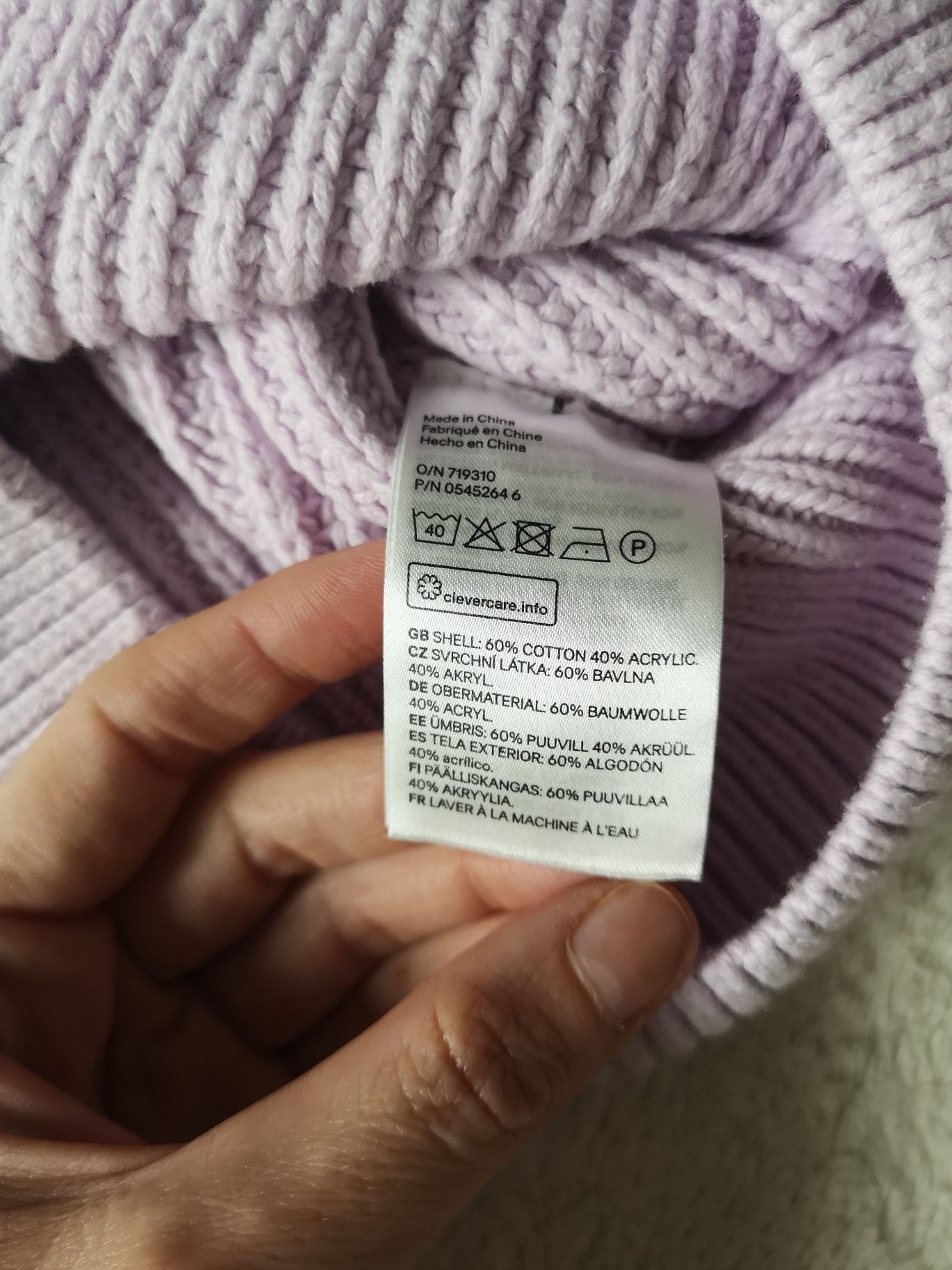 H&M sweter bawełna fioletowy liliowy wiązane rękawy r. 34/XS
