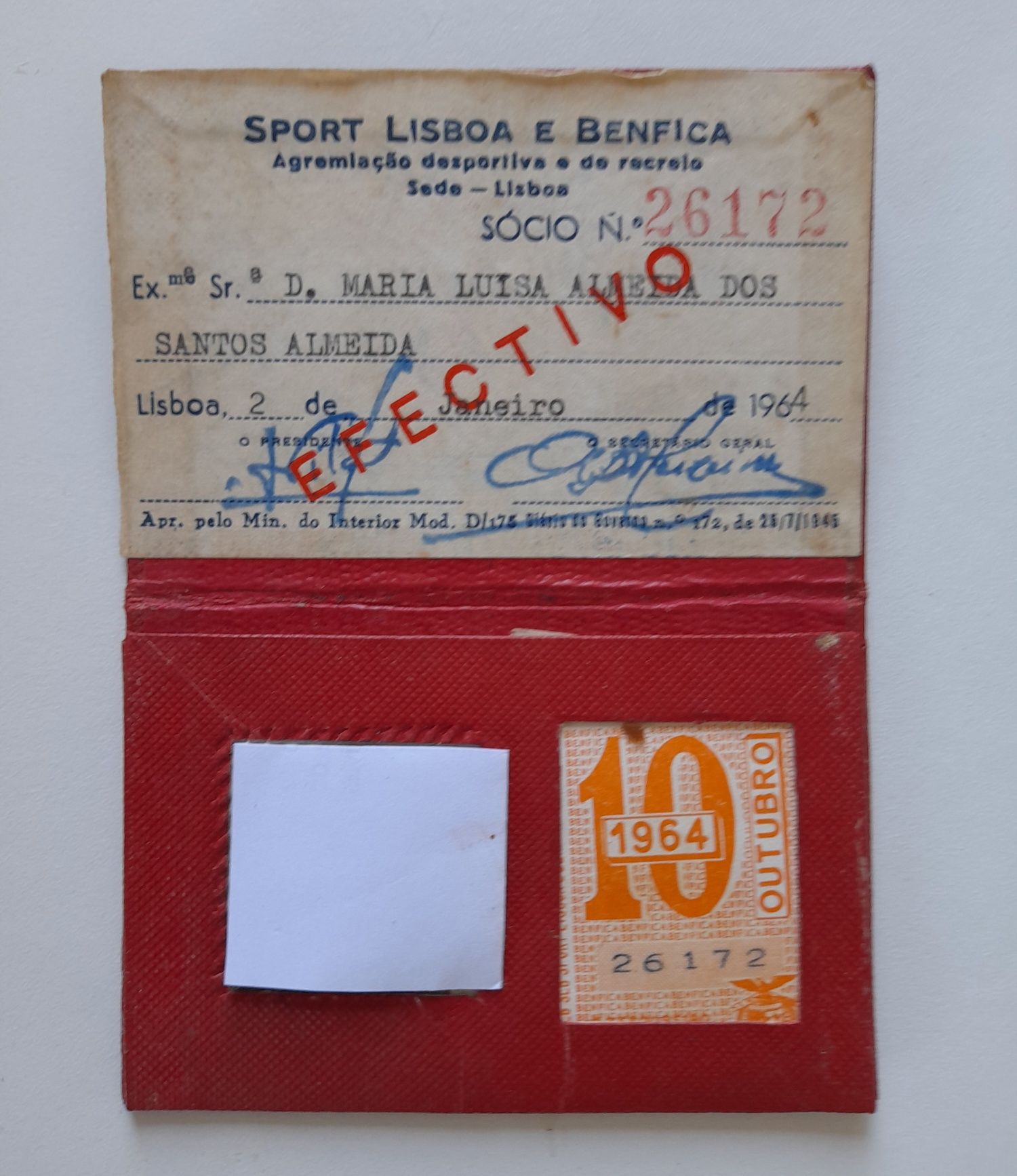 Carteira antiga de Sócio do Sport Lisboa e Benfica