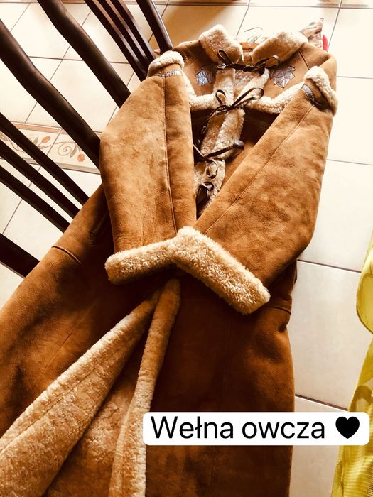Kożuch Wełna Owcza Bielskie Zakłady Futrzarskie 46 XXXL PRL Vintage