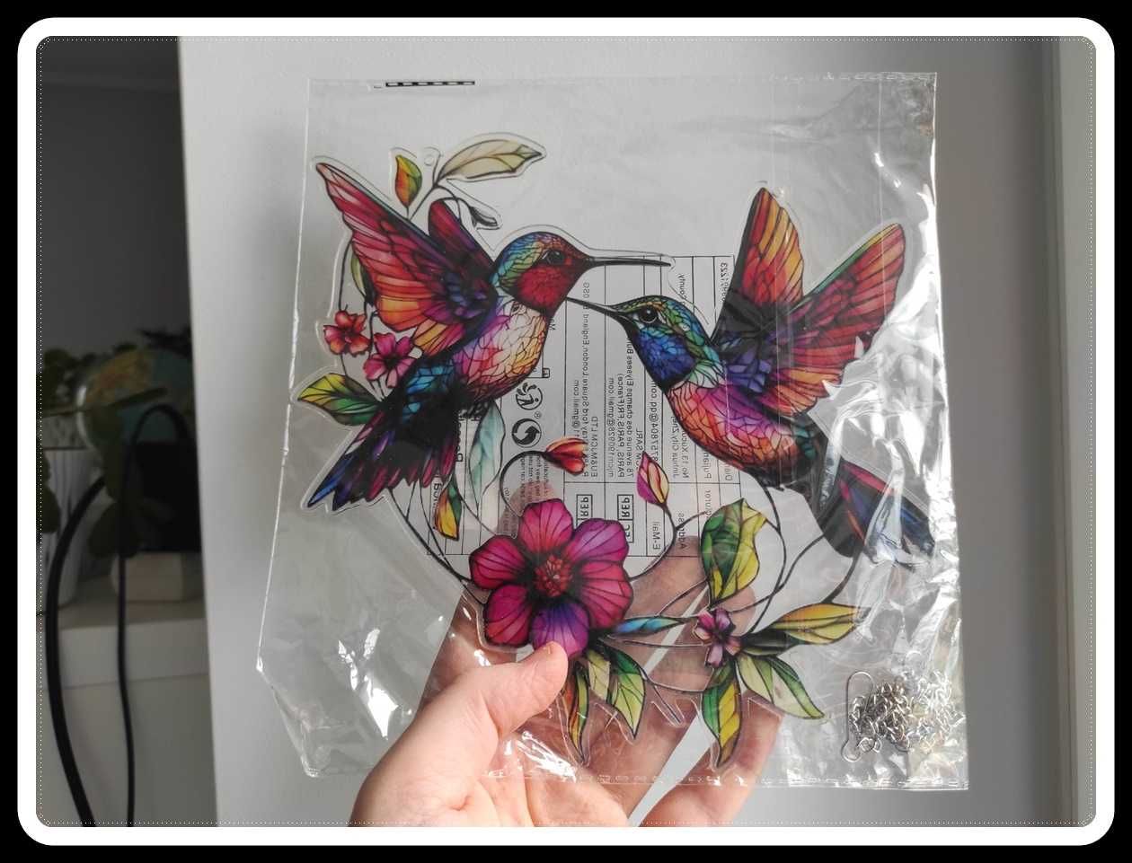 Witraż ozdoba dekoracja okienna ptaki kolibry kwiaty
