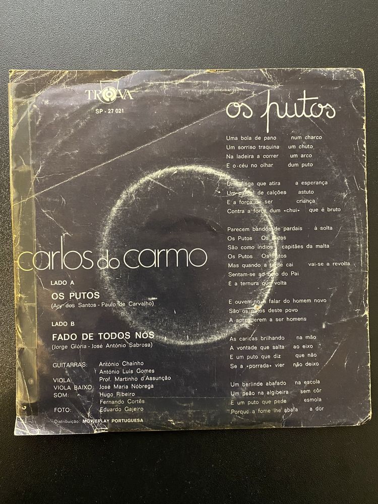 Vinil - Carlos do Carmo - Os Putos