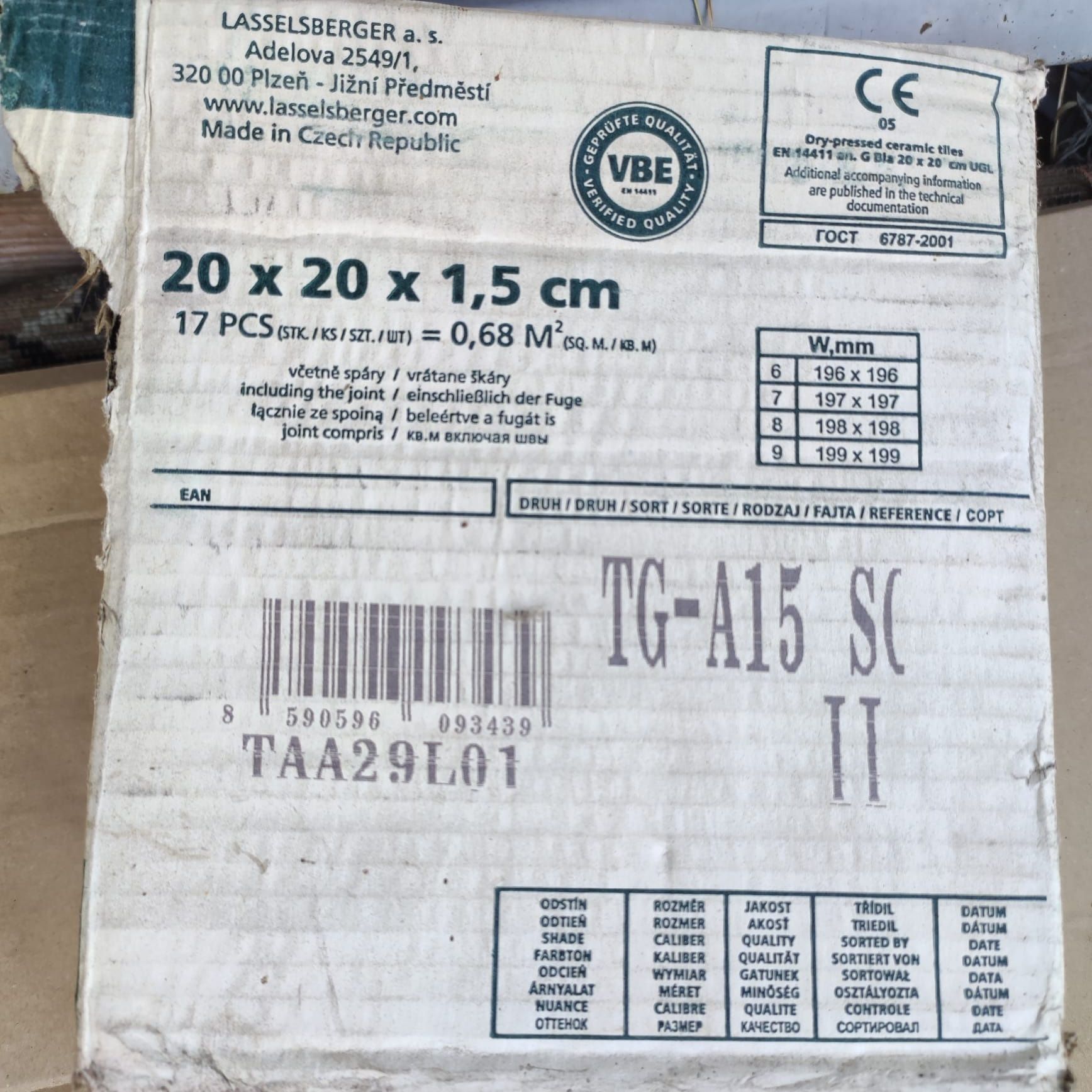 6m2 Gruby gres techniczny 20x20x1,5 cm