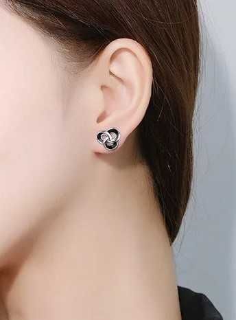 Czarne Zawijasy Srebrne Kolczyki 925 Sztyft