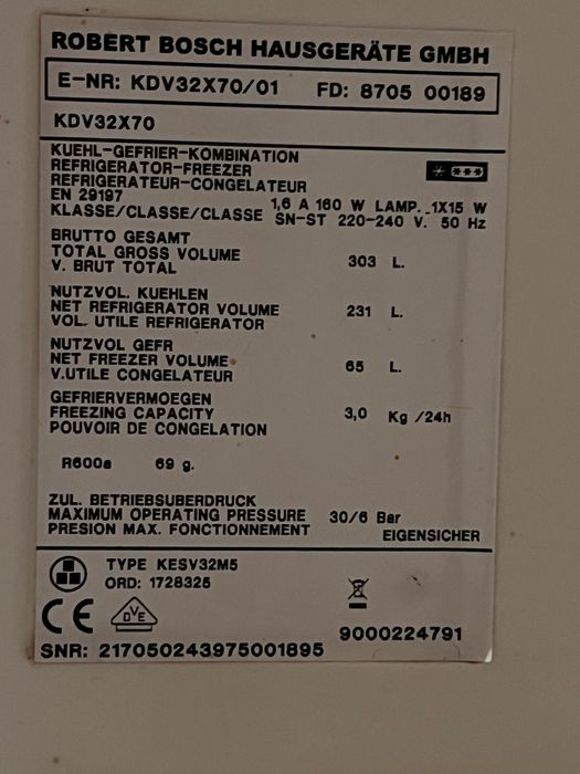 Frigorifico BOSCH 303L