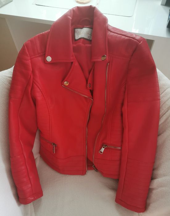 Skórzana kurtka ramoneska czerwona na dziewczynkę 10 lat