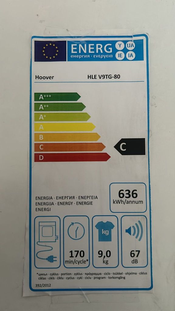 Máquina de secar roupa hoover 9kg Exaustão