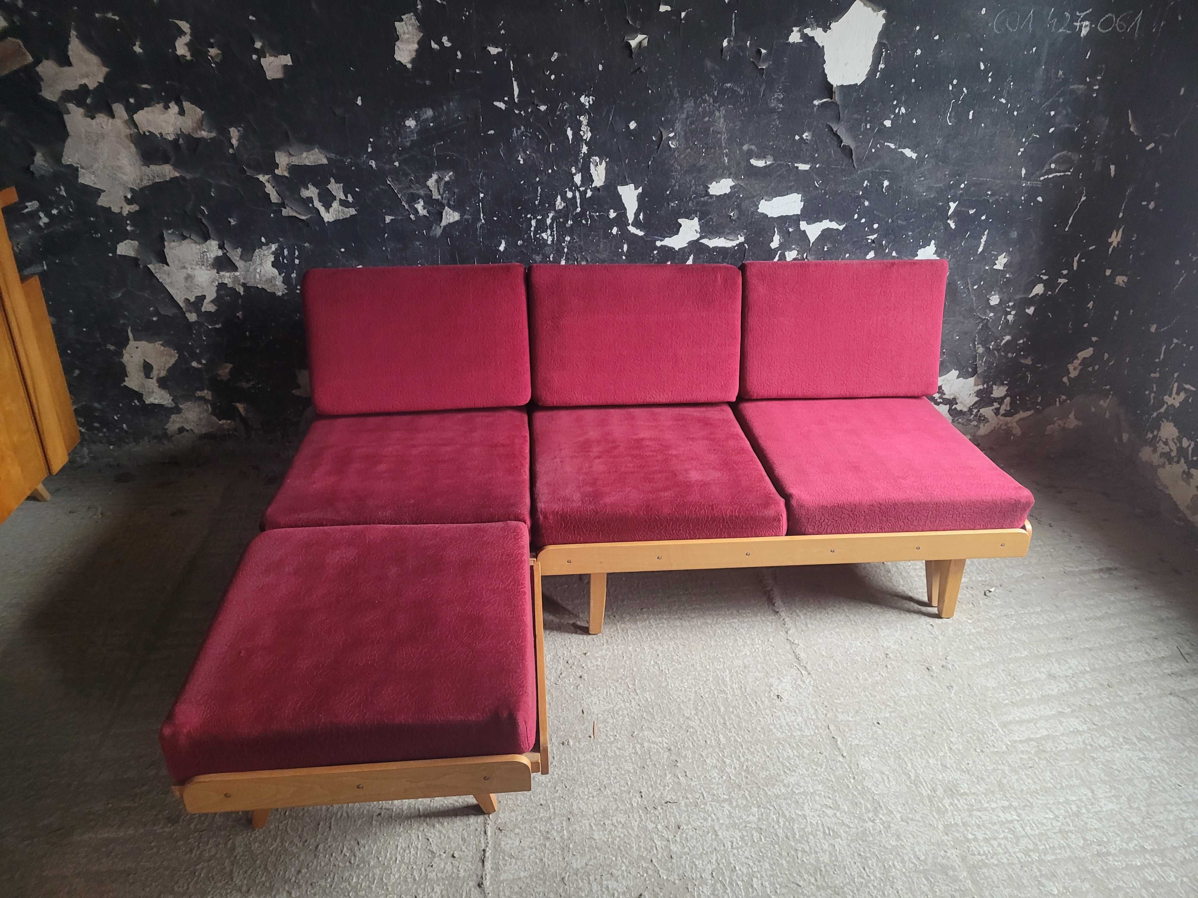 Sofa Tatra z podnóżkiem  narożnik rogówka Jirak vintage Czechosłowacja