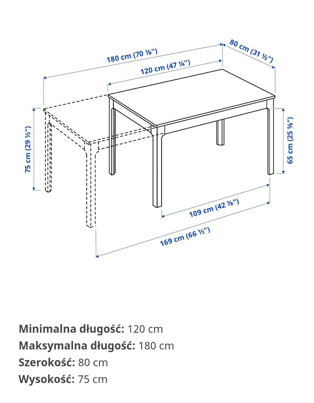 Stół Ekedalen Ikea 120/180x 75x80 rozkładany nowy