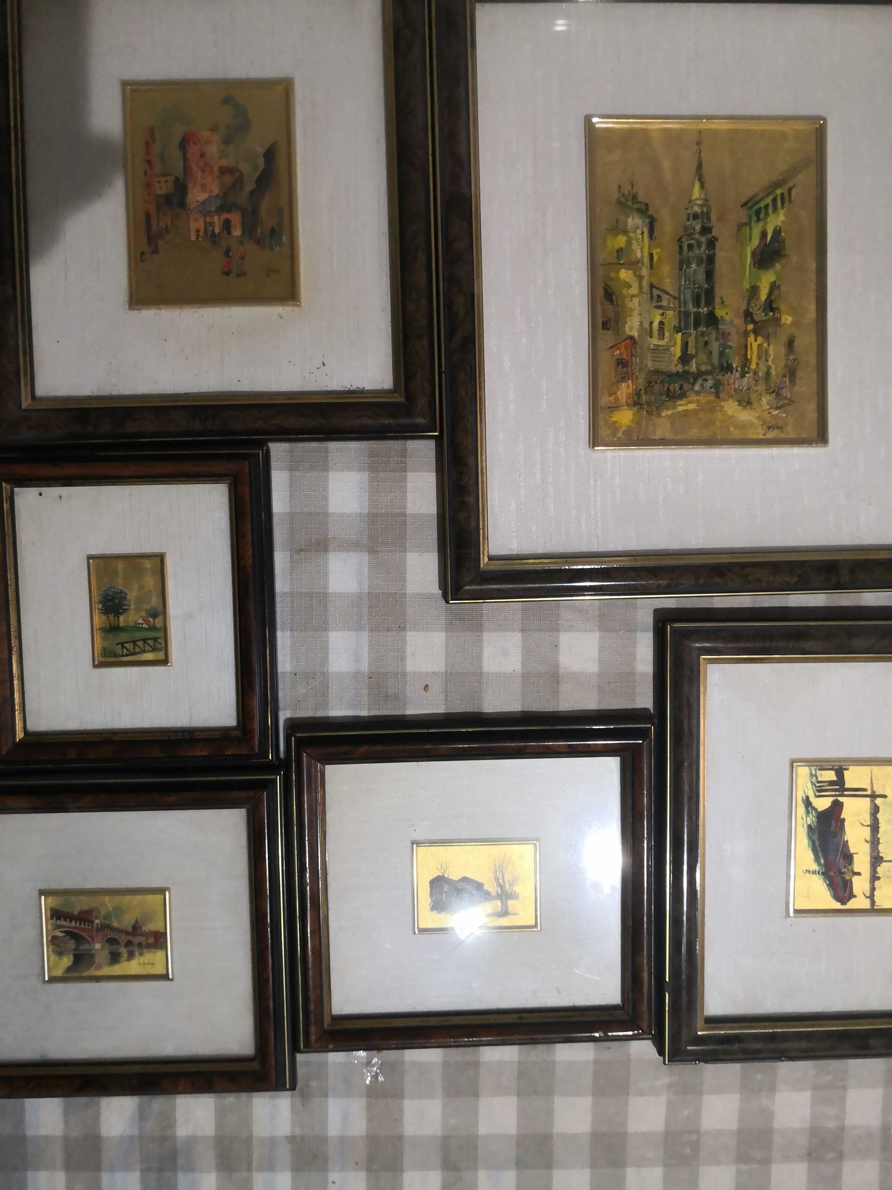 Quadros com gravuras de fundo dourado