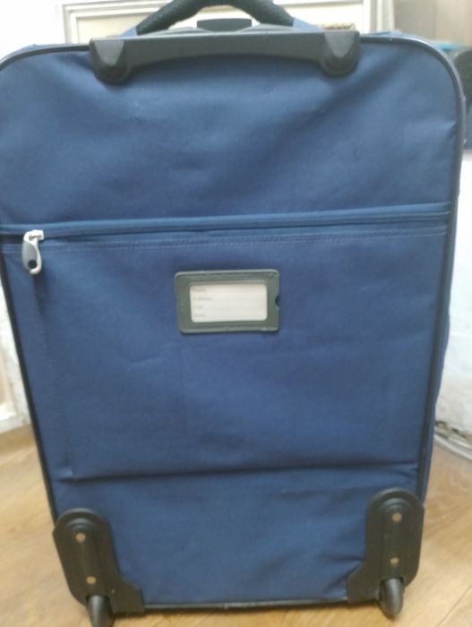 текстильна валіза на 2х колесах синя з розширювачем