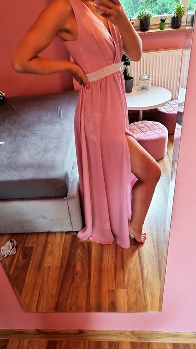 Sukienka maxi pudrowy róż