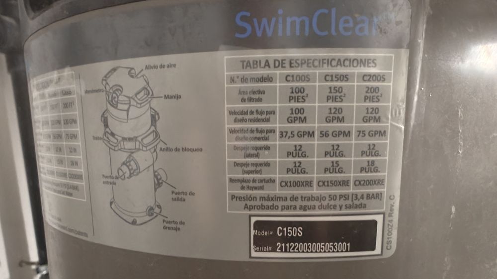 Filtro de piscina Hayward swimclear c150s