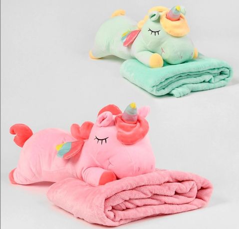 Мягкая игрушка подушка с пледом Пегас Единорог подарок девочке пони