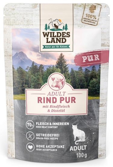 Karma wysokomięsna dla kotów z alergią - Wildes Land 70% WOŁOWINA 100g