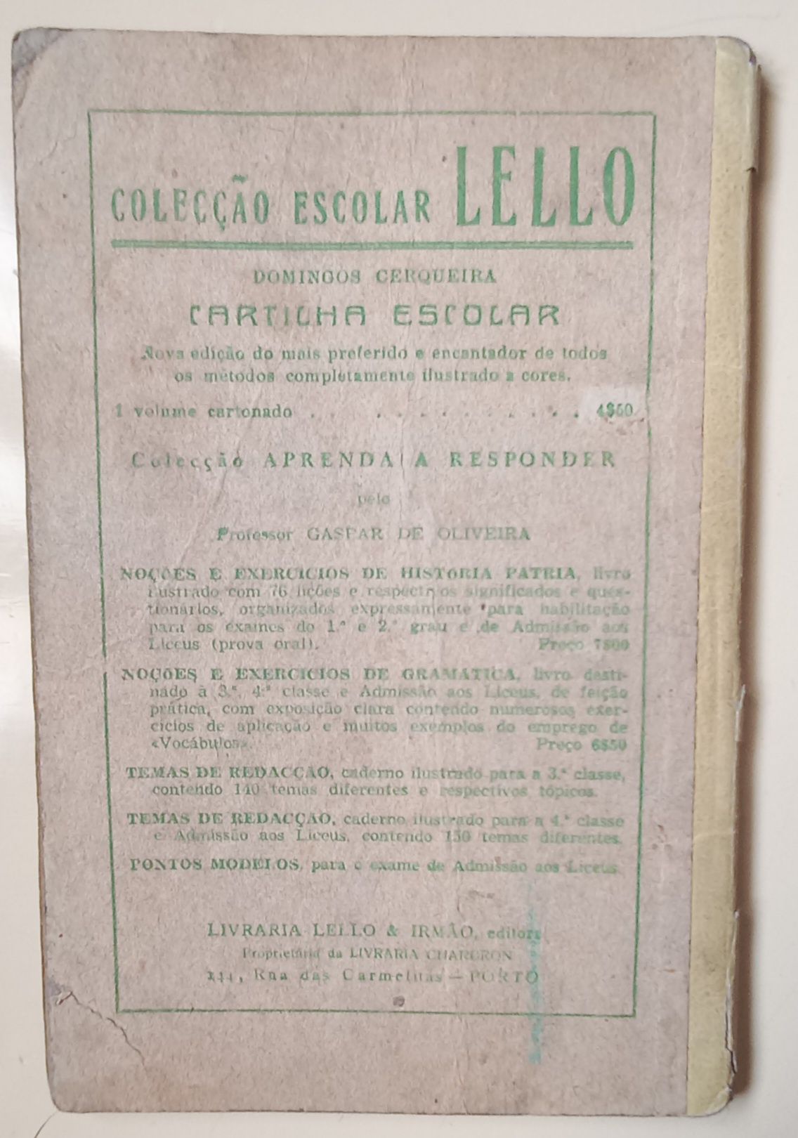 Cartilha escolar da Lello, de 1912. PORTES GRÁTIS.
