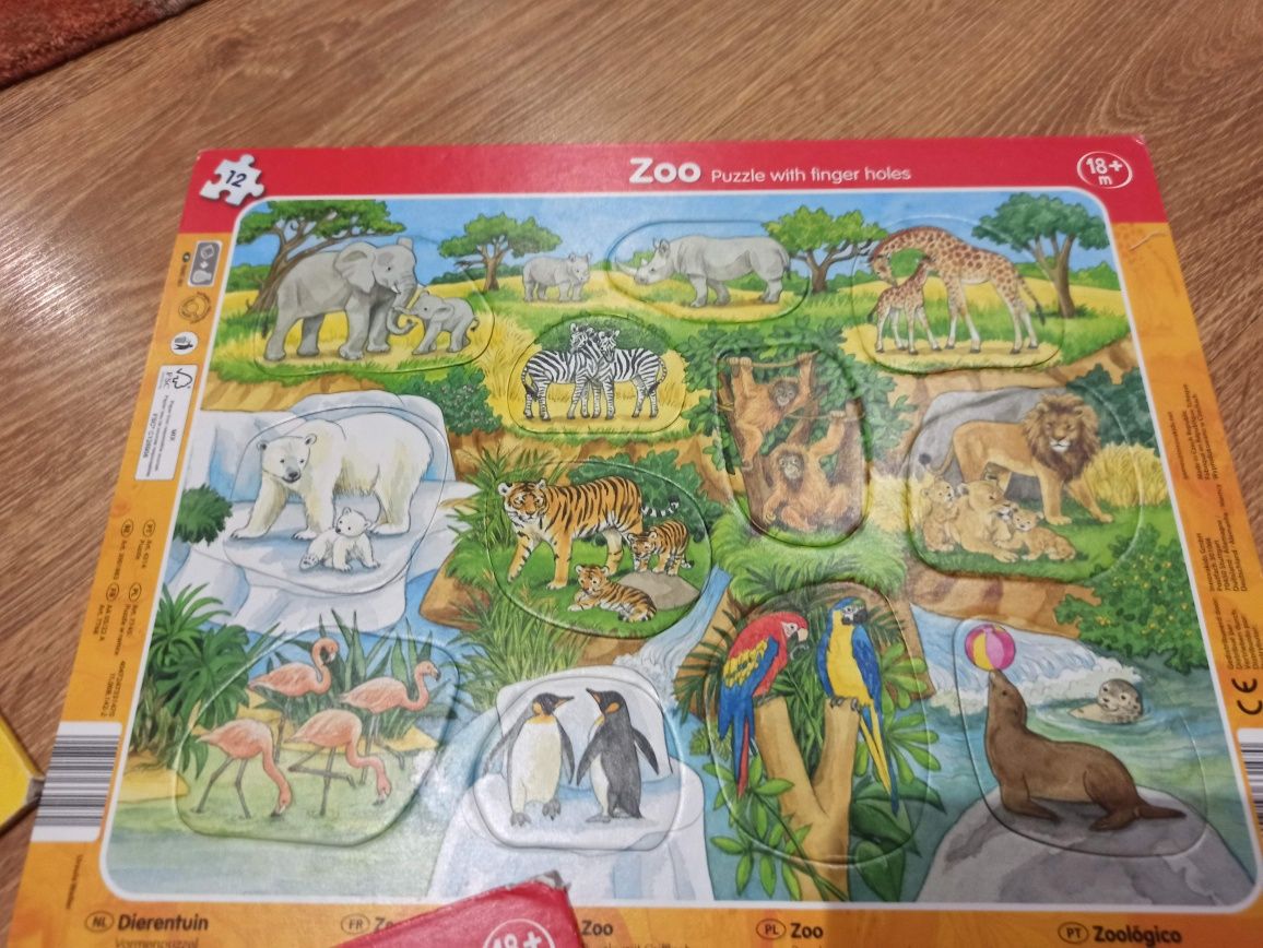 Puzzle z otworami ułatwiającymi chwytanie zoo 18 miesięcy +