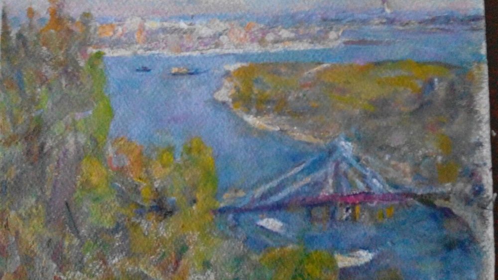 Художник Григорий Минский ! (1912) Пейзаж с мостом город Киев