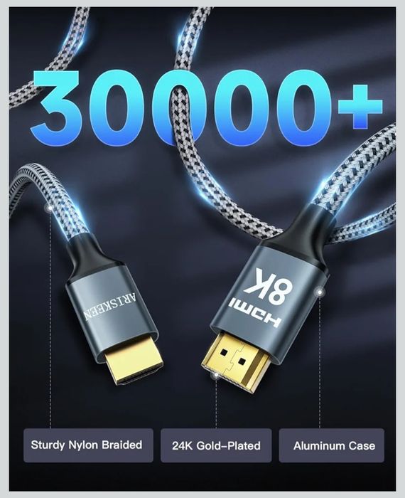 ARISKEEN Nylonowy pleciony kabel HDMI 2.1 8K, 1 m