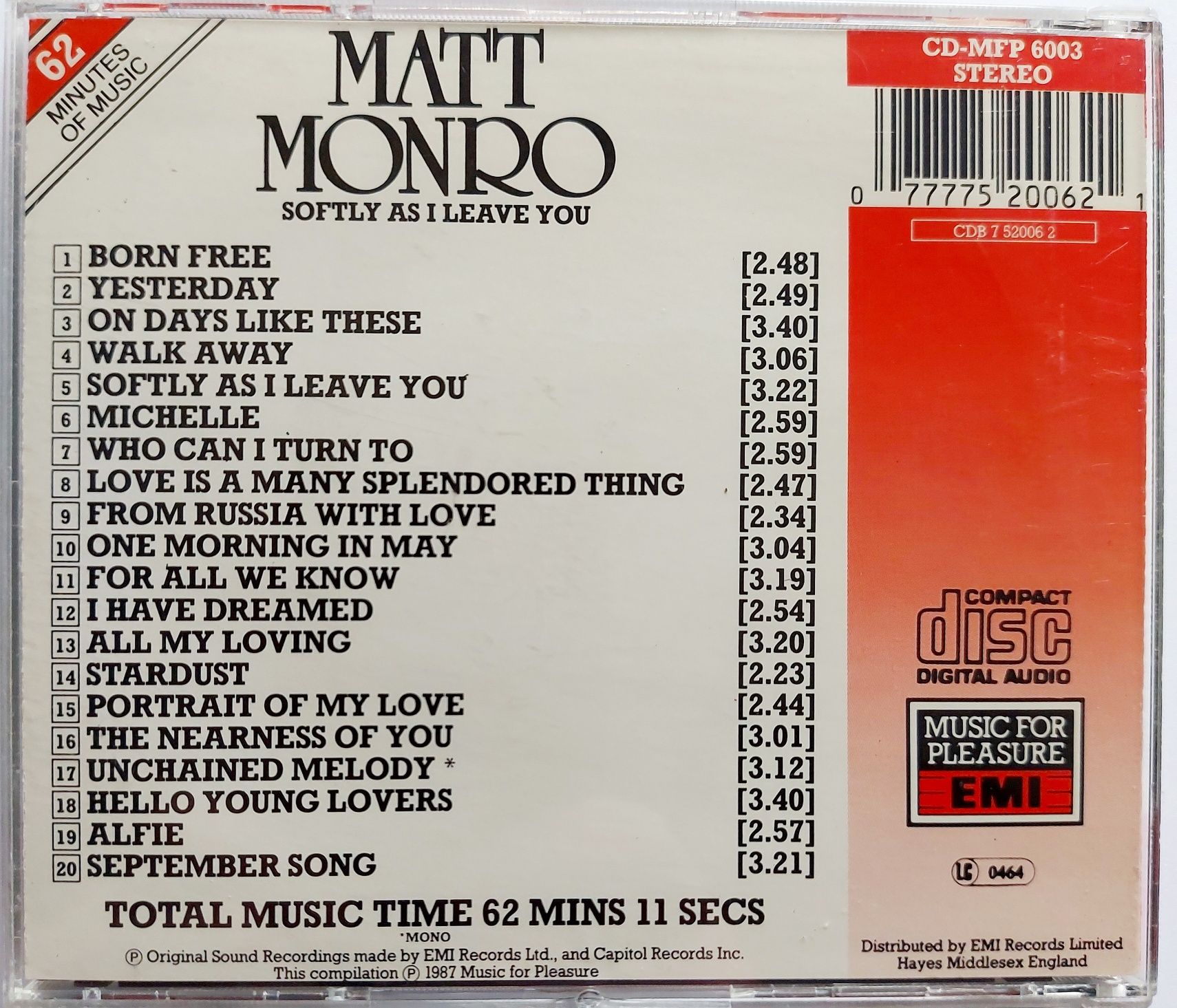 Matt Monro Softly As I Leave You 1987r