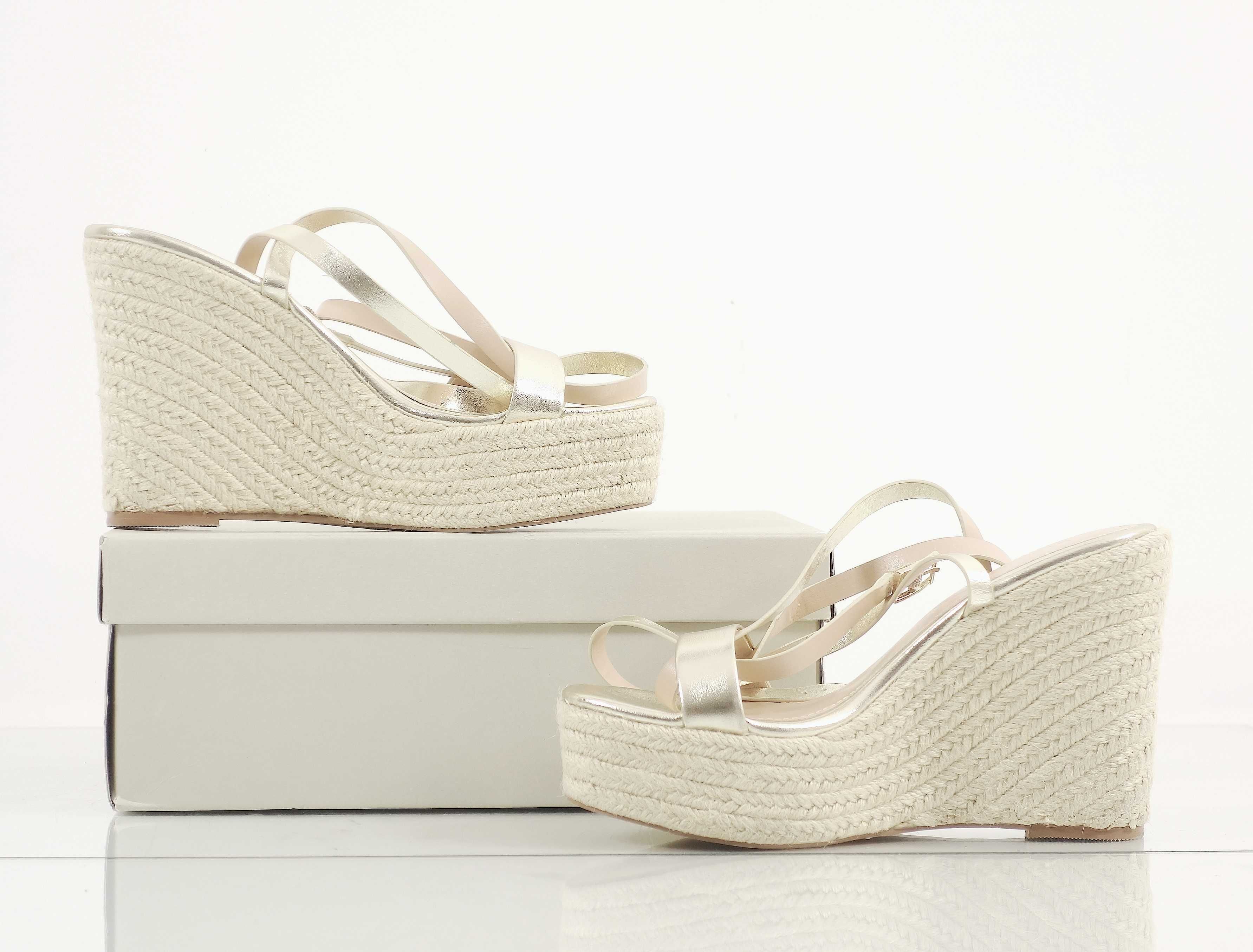 Even&Odd Nowe Sandały Espadryle na koturnie gold złote * 36