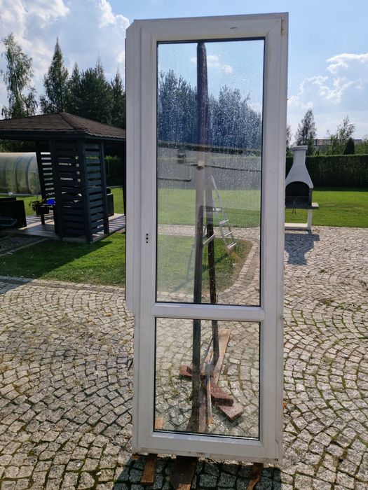Drzwi 83x244 okno 84x244 balkonowe  pcv z demontażu bialy machoń