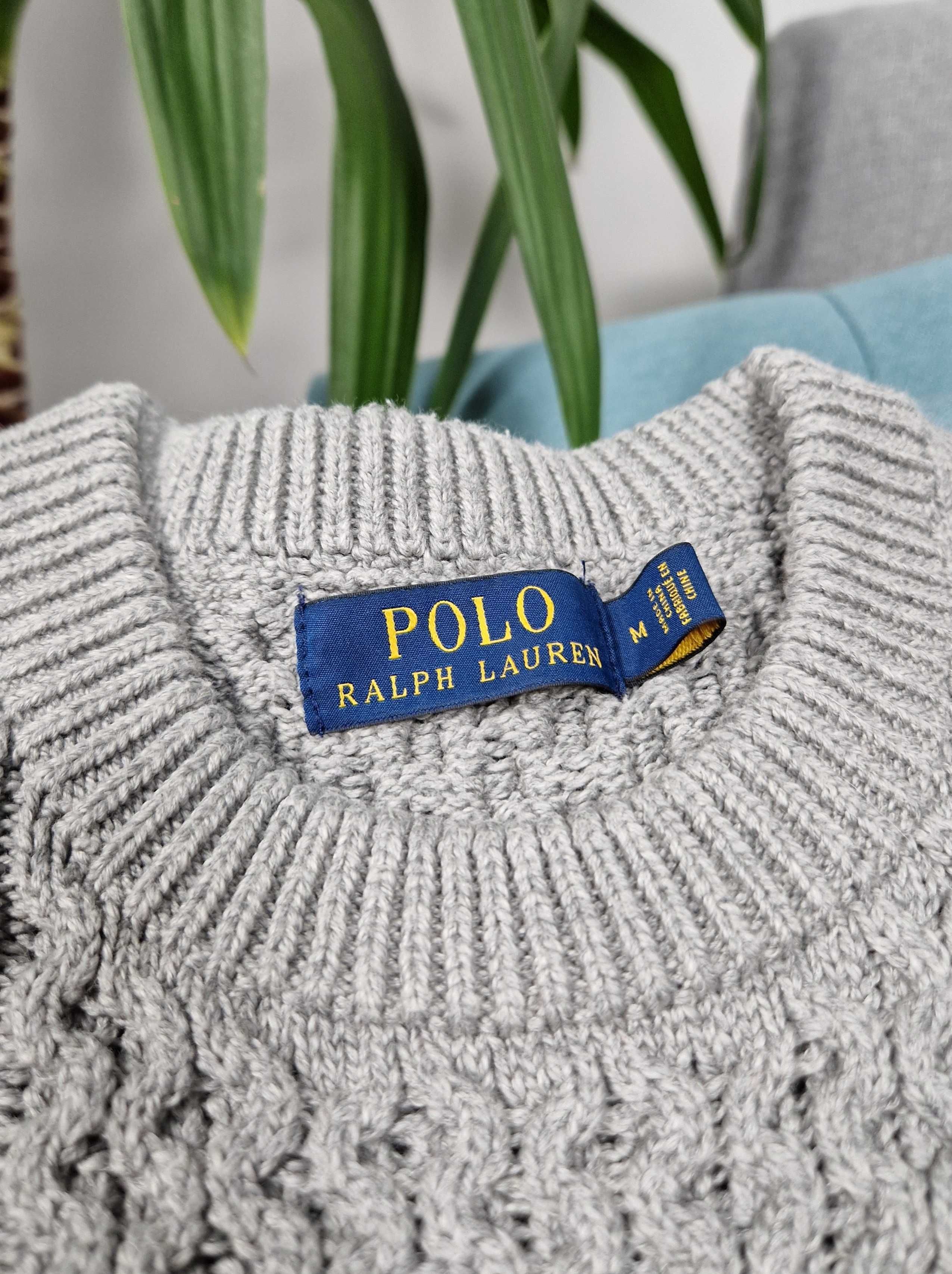 Polo Ralph Lauren men's cotton cable sweater szary męski sweter M