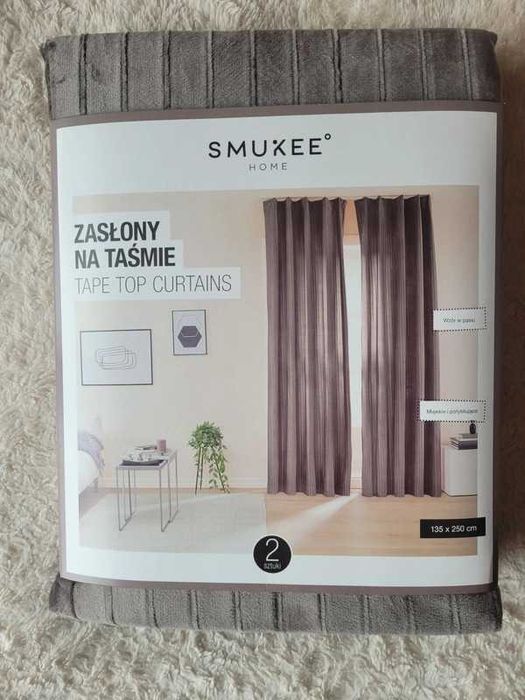 Zasłony aksamitne na taśmie Smukee Home 135x250cm welurowe szare 2 szt