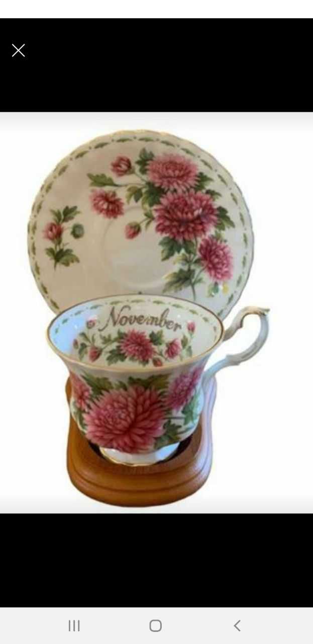 Чашка та блюдце, Royal Albert,квітка місяця,хризантема,листопад