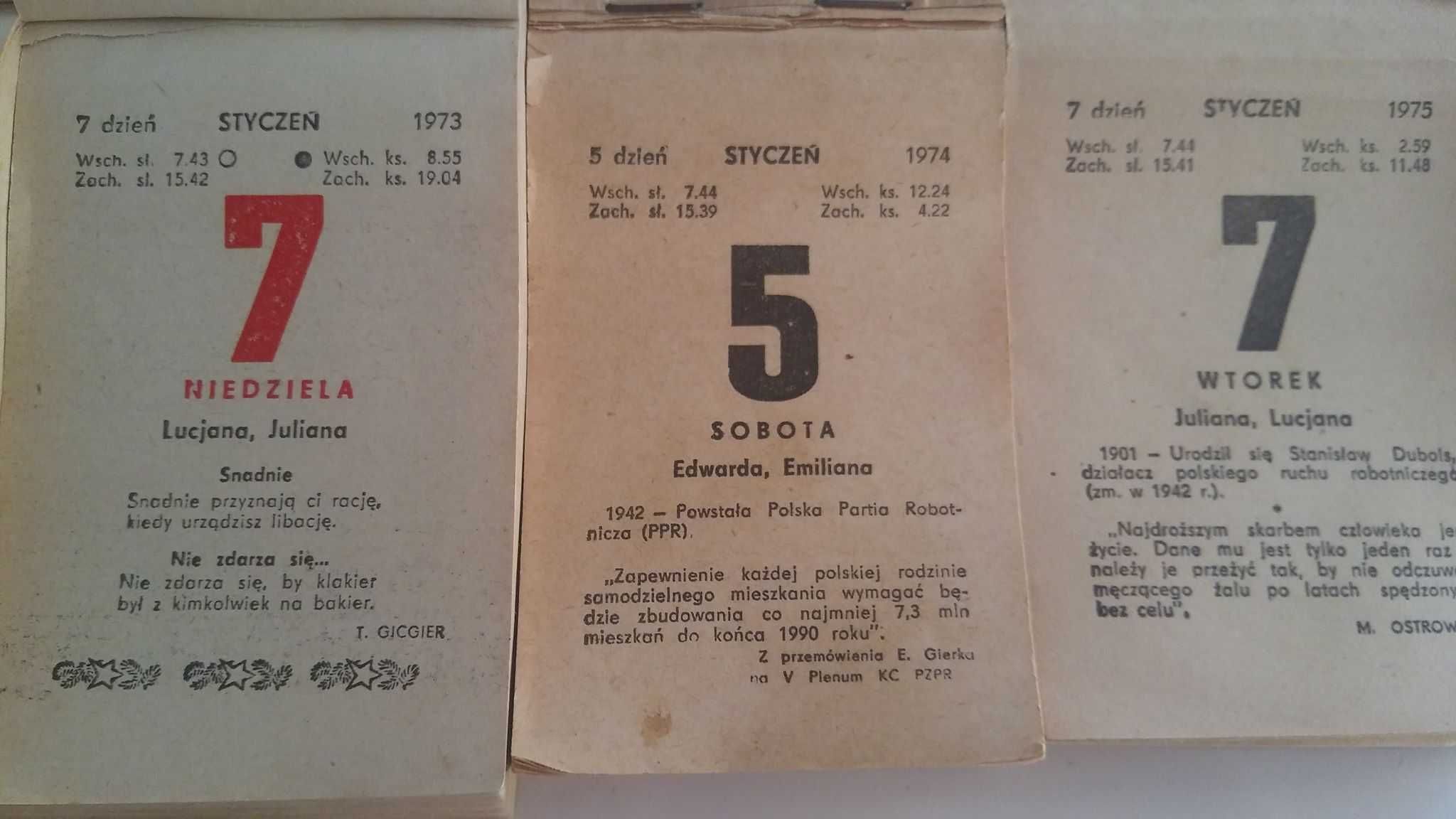 Kartki z kalendarza ORYGINAŁ 1955r-2024r