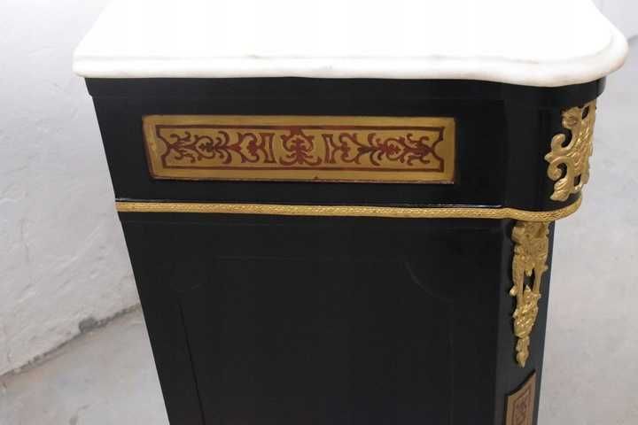 Komoda Boulle Kredens - Blat Marmur - Szafa Drewno + Brąz - UNIKAT