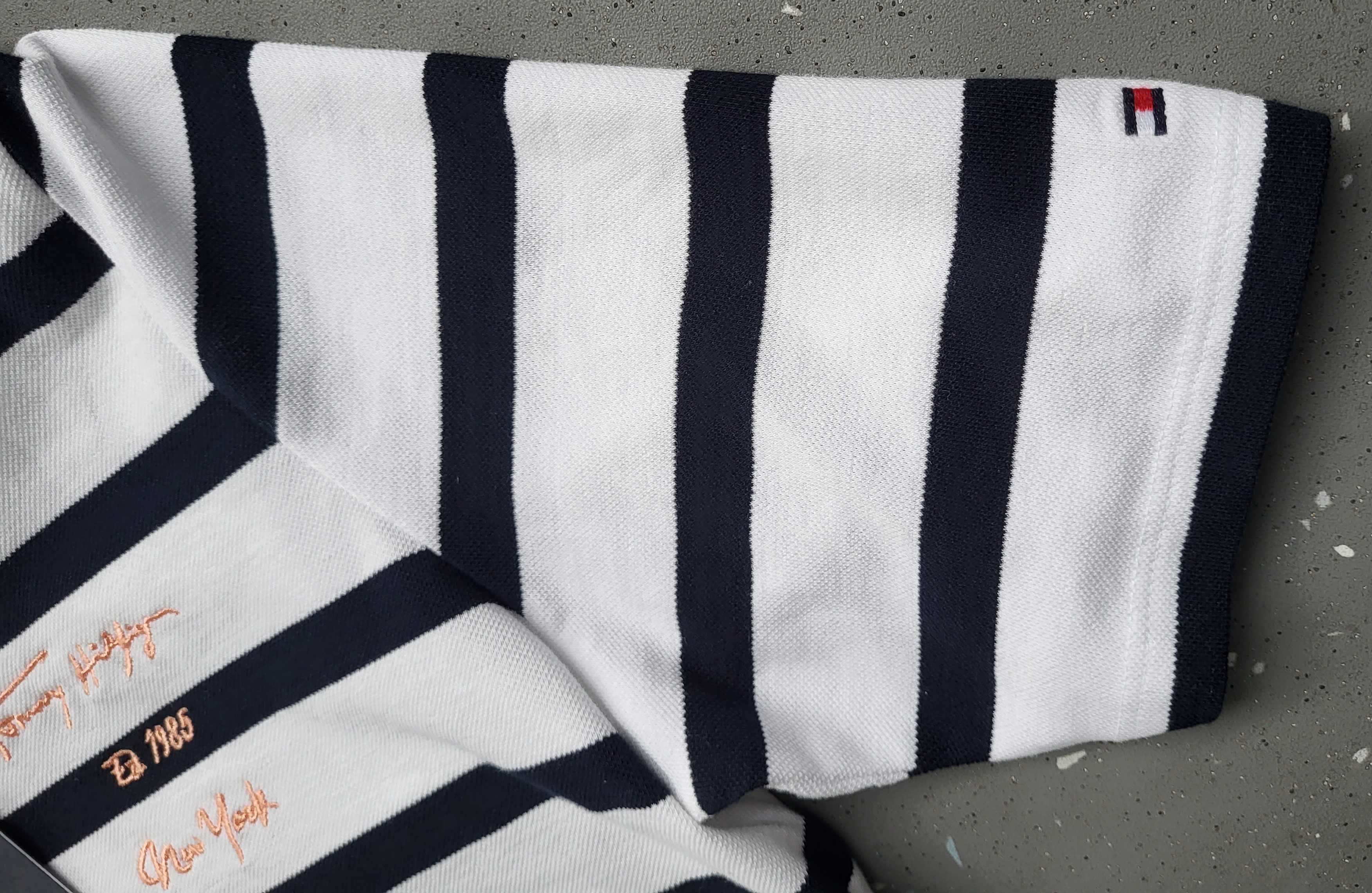 TOMMY HILFIGER damska koszulka polo paski i haft, roz. L