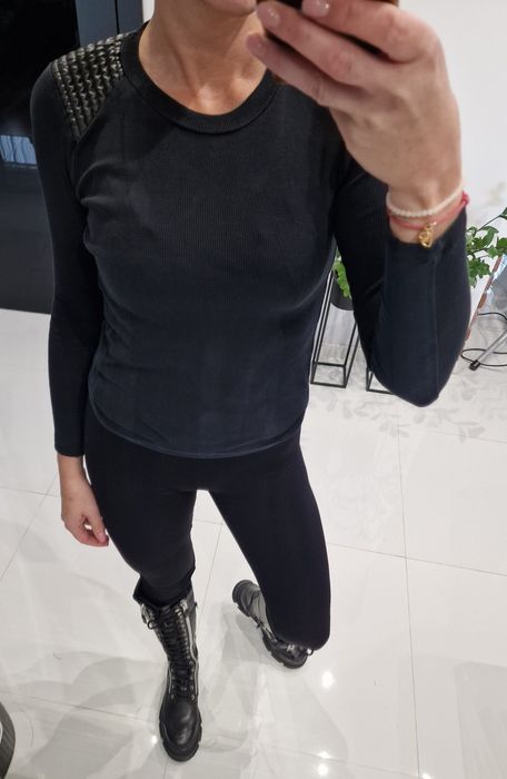 Bluzka Zara longsleeve 34 xs eco skóra prążkowana