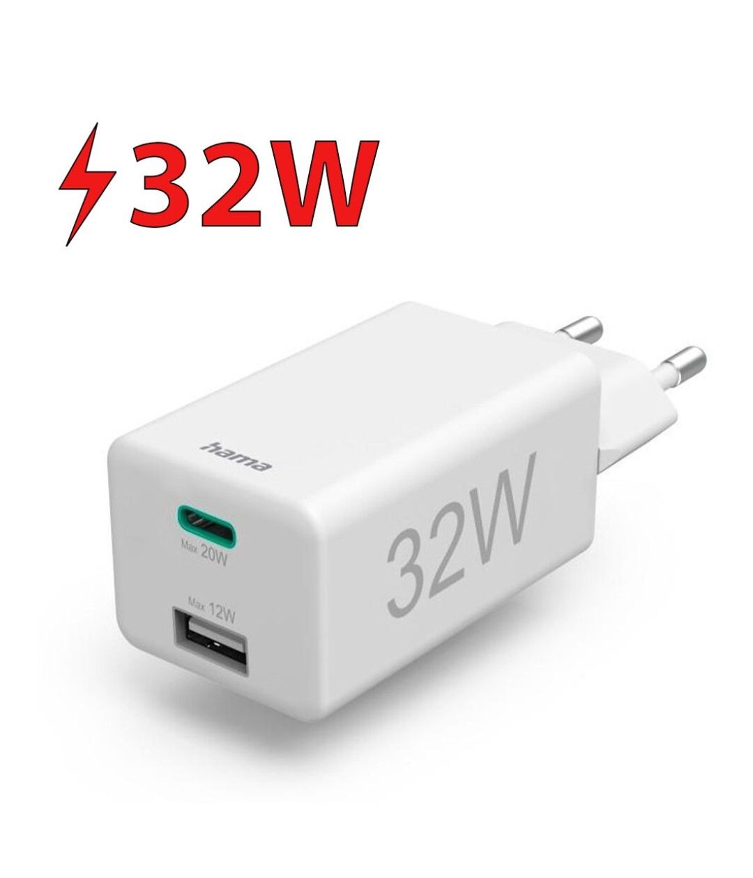HAMA ładowarka sieciowa 32W, PD/QC (1X USB-C, 1X USB-A), BIAŁA