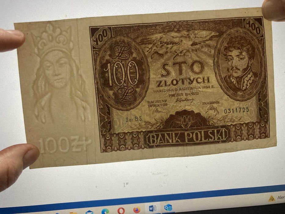 Banknoty 100zł z 1932 seria AU oraz 1934r. seria BS, piękne