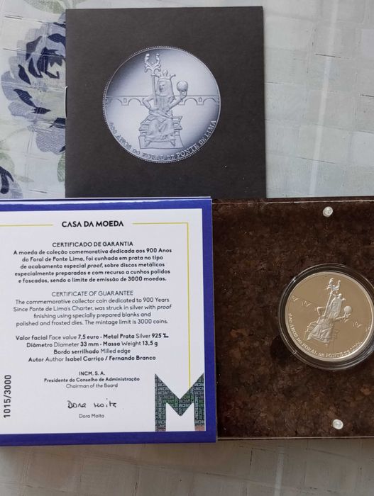 Moeda de 7,5€ em Prata Proof 900 Anos Foral de Ponte de Lima 2025