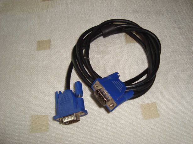 Кабель VGA 1.5m 2 феррита черный с синим DE-15Hd (7789) Б/У