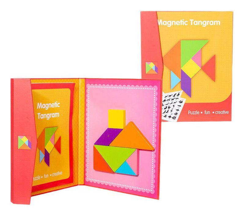 Tangram Drewniane Puzzle Geometryczne Figury Karty Gra Logiczna
