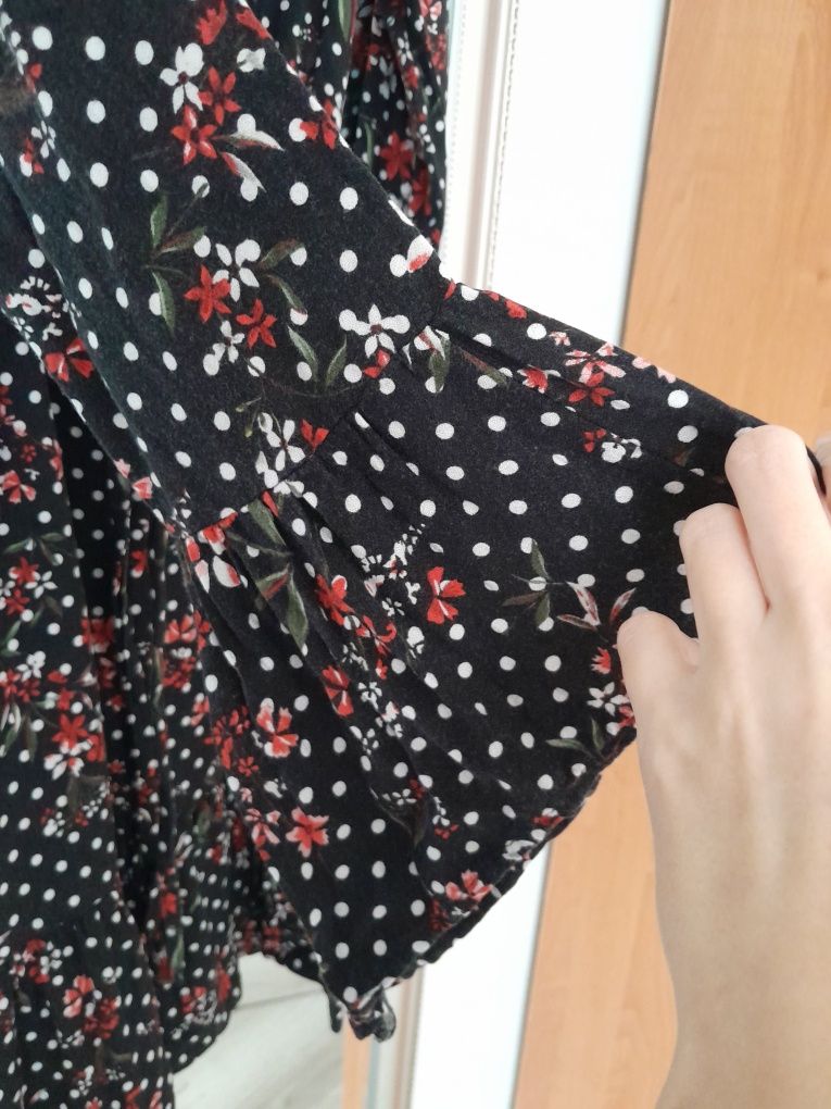 Sukienka z poszerzanymi rękawami w groszki i kwiaty Orsay r.36