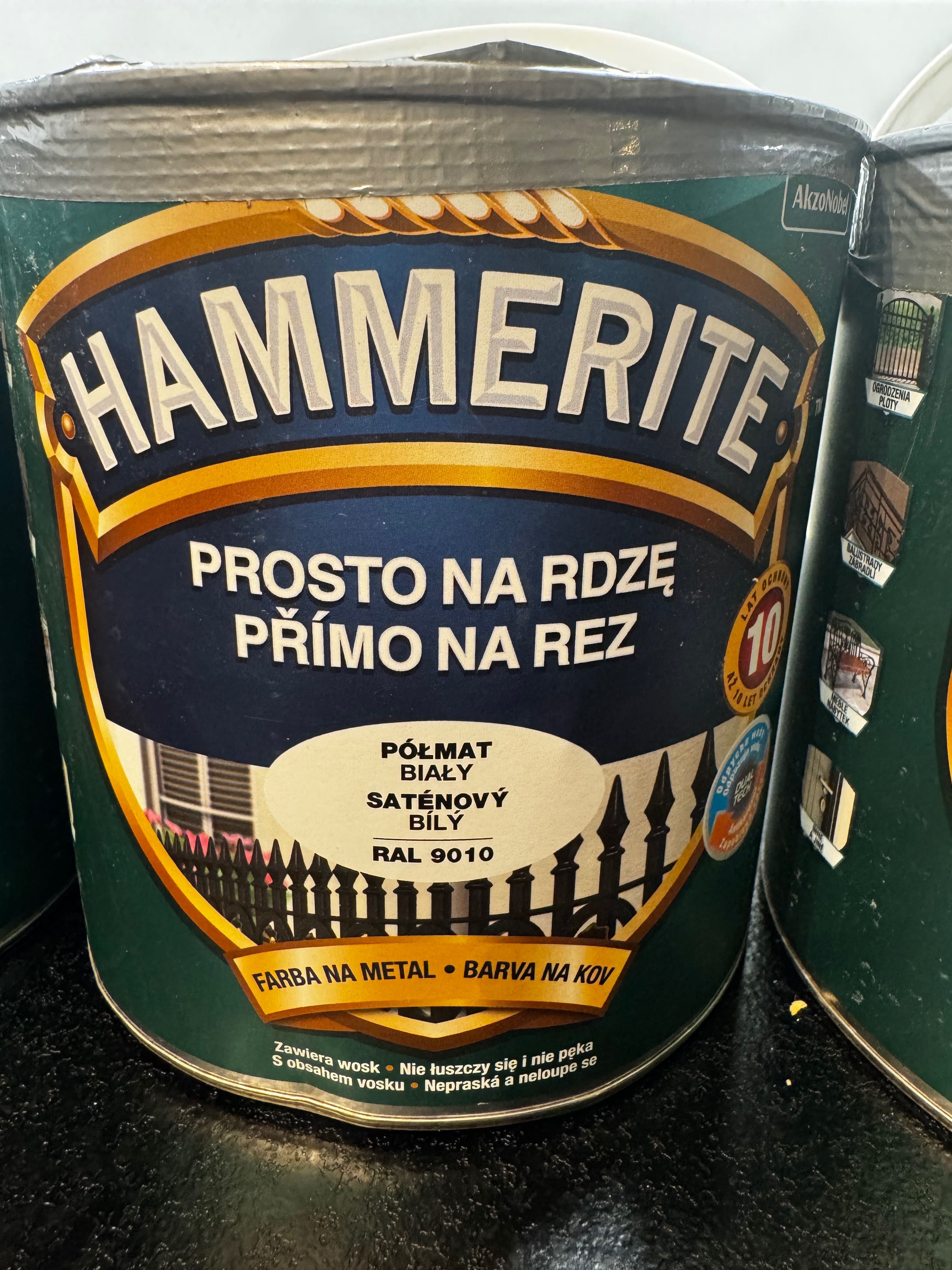 3 w cenie 2! Hammerite półmatowy biały prosto na rdzę 2,5l x3