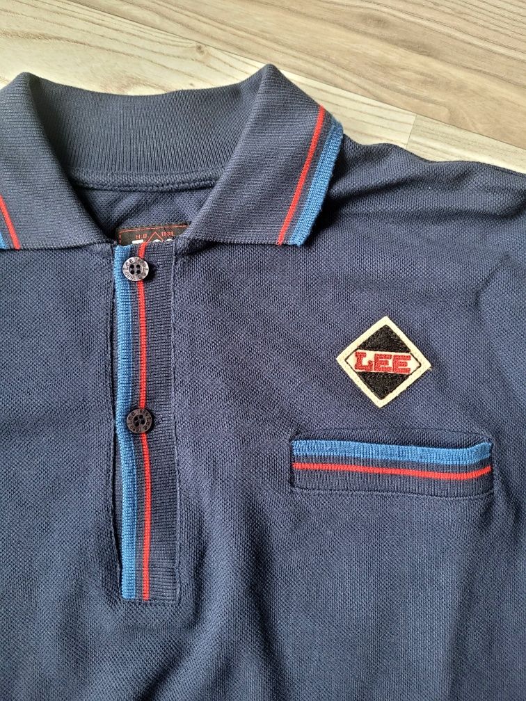 Koszulka, męska, polo, Lee, Vintage, M, granatowa, logo, casual,