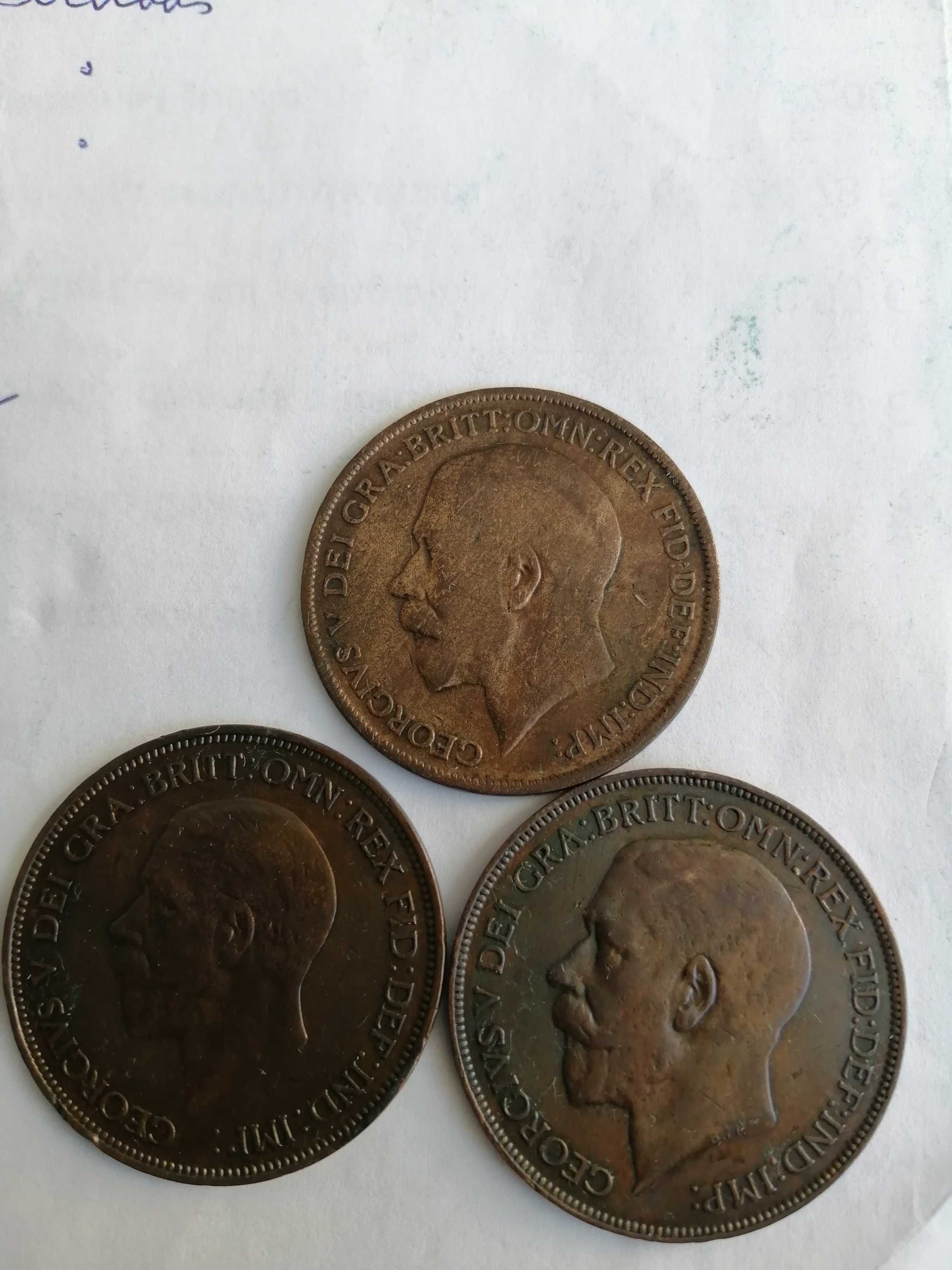 3 moedas de penny. 1913, 1922, 1936.