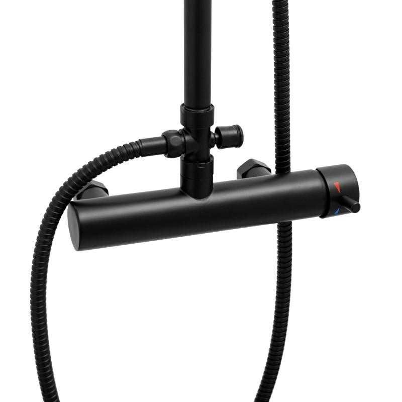 Zestaw prysznicowy czarny ścienny bateria natrysk z deszczownicą 23 cm