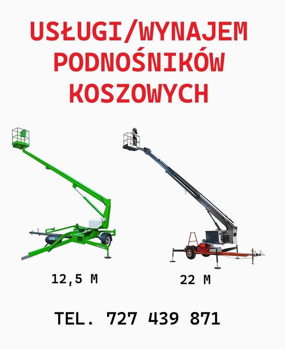 Zwyżka Podnośnik Koszowy wynajme na przyczepie 12m WYNAJEM TRANSPORT