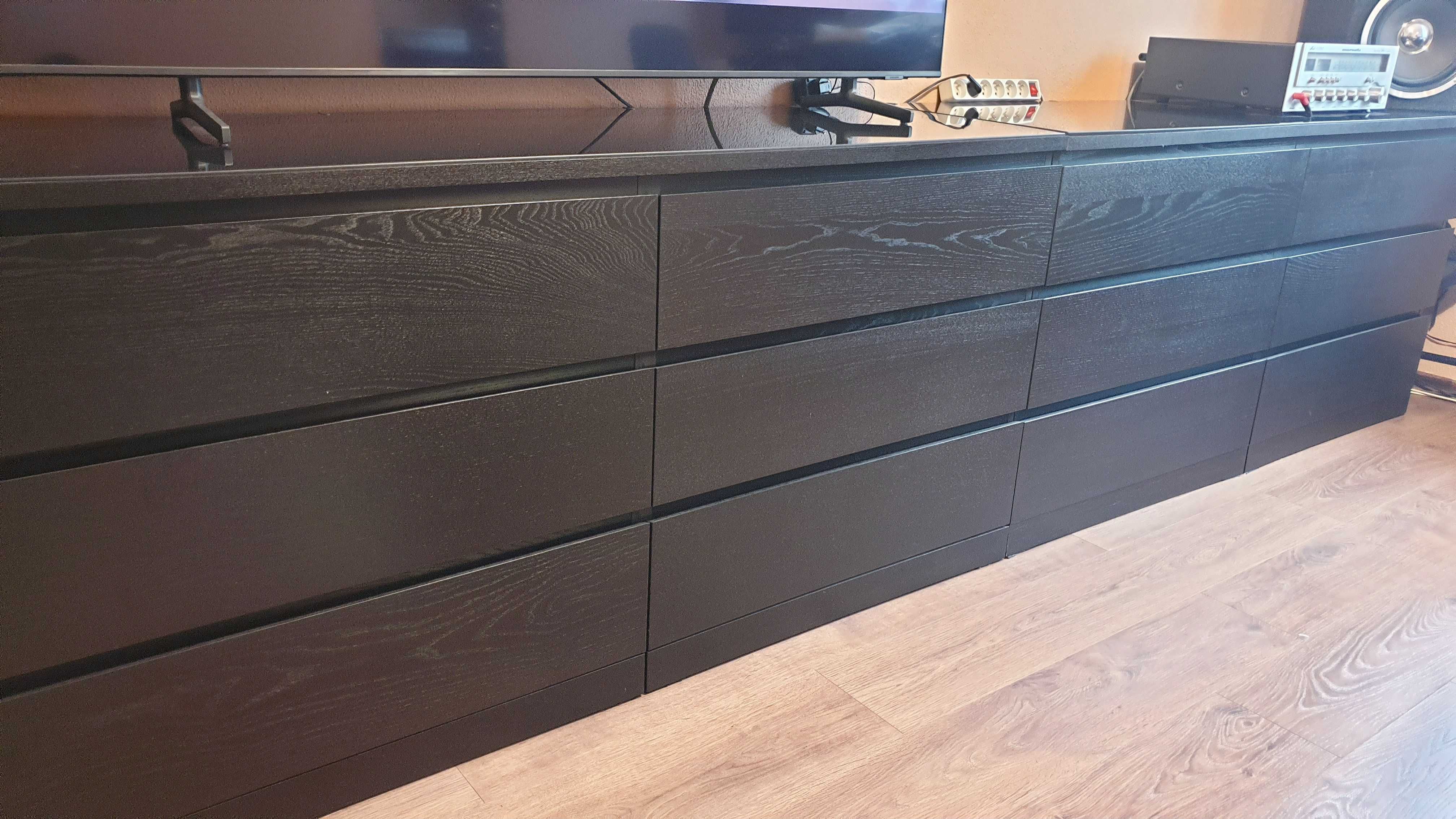 Komoda Malm Ikea 6 szuflad czarna (2 sztuki) ze szklanym blatem - nowe