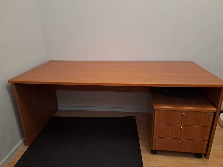 Mesa escritório e bloco de gavetas cerejeira maciça