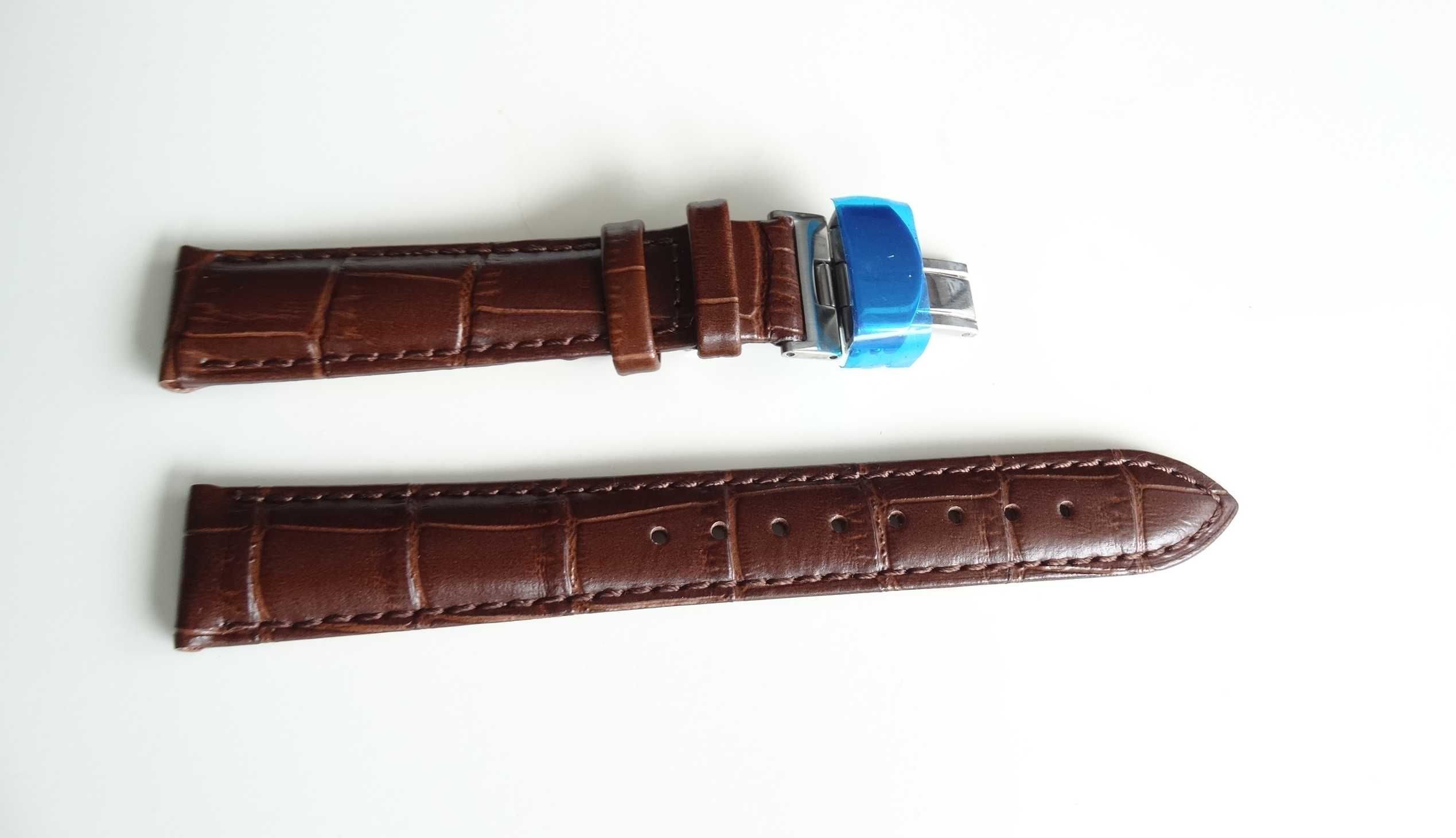 Pasek do zegarka z zapięciem motylkowym 20mm brązowy skórzany
