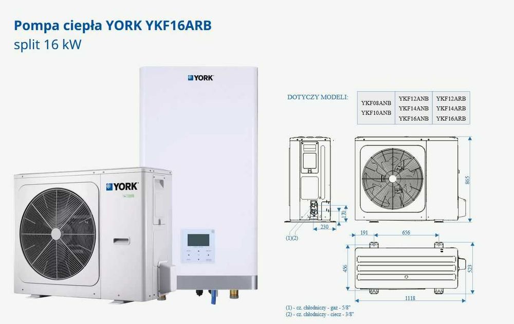 Pompa ciepła YORK SPLIT YKF16ARBW 16kW R32 (23%, brutto)
