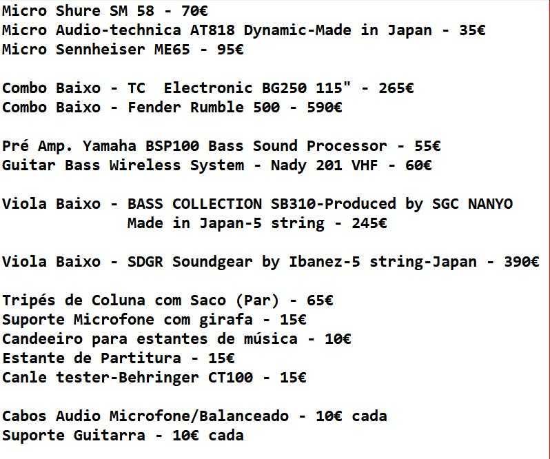 Vendo material musical Violas Baixo, Combos e mais...