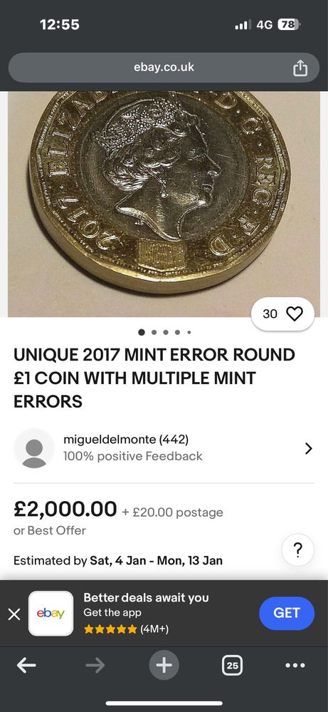 £1 moeda rara elizabeth II